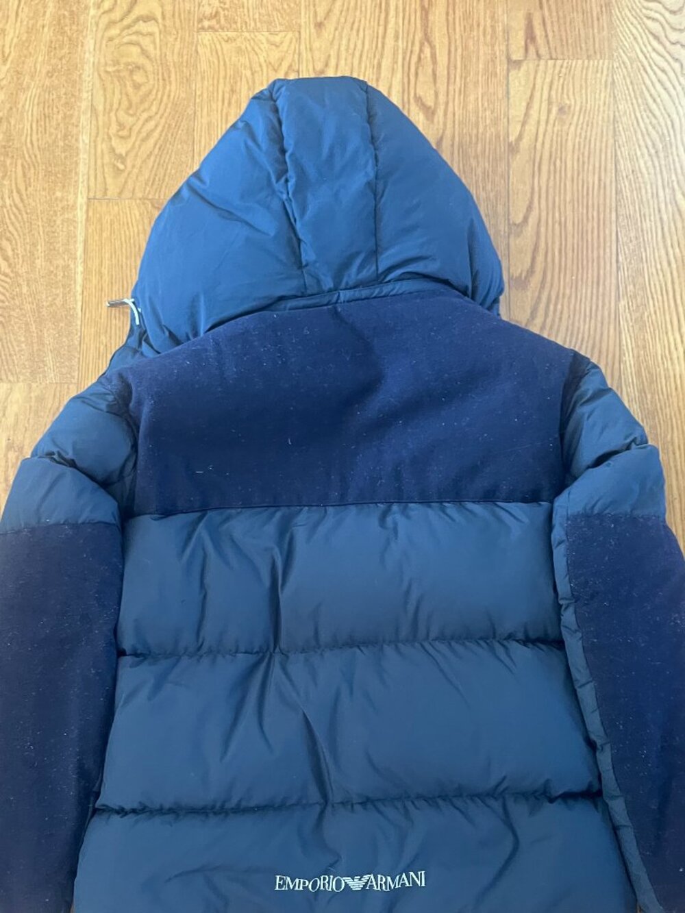 Emporio Armani Panel Navy Hooded Puffy down Jacket Size 52 #C4070